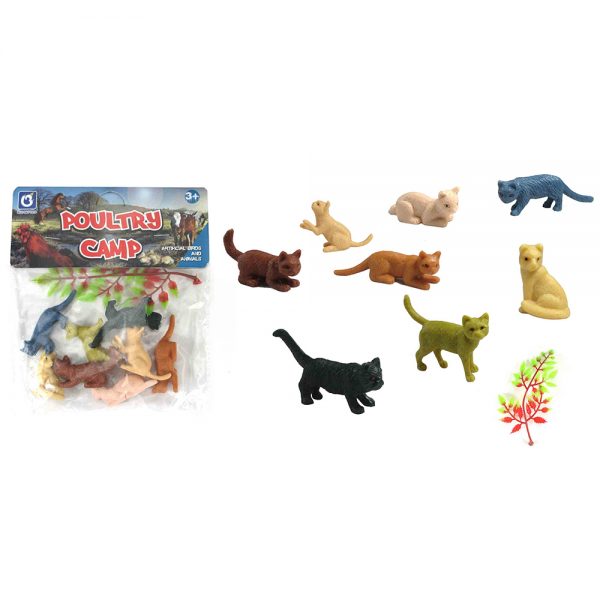 Snack food pack gift plastic cat model animal cheap toy set