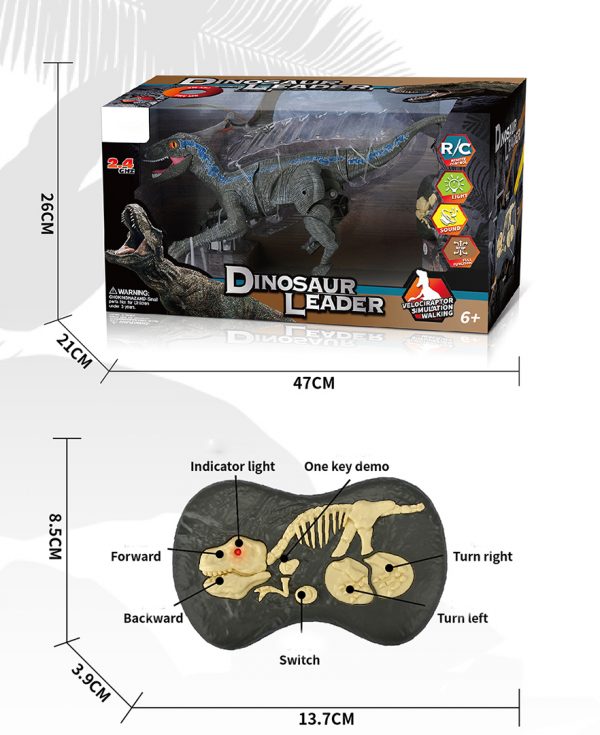 2.4G 5channel velociraptor plastic model radio control dinosaur toy with light and music