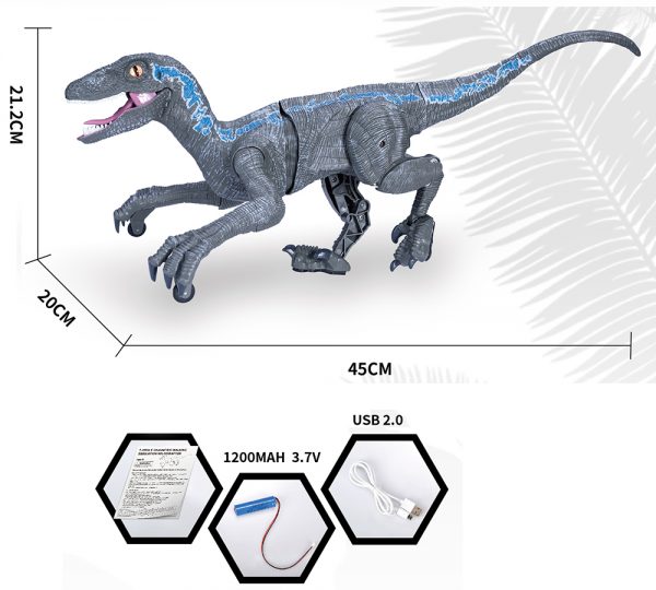 2.4G 5channel velociraptor plastic model radio control dinosaur toy with light and music
