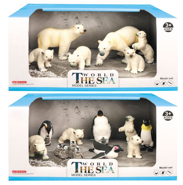 High simulation solid mini plastic polar bear toy with penguin figure