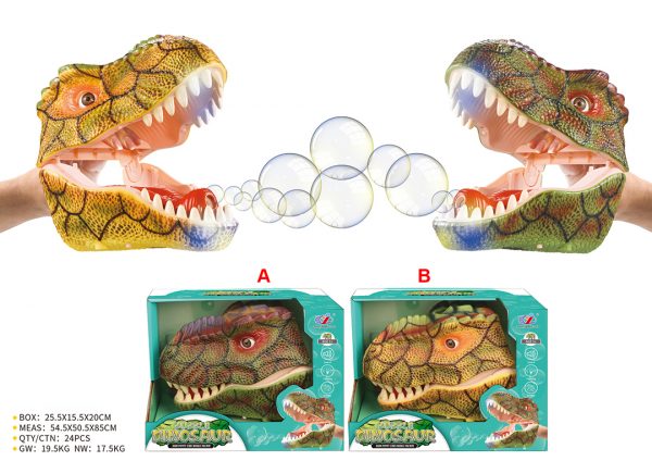 Dinosaur hand puppet spray bubble toy