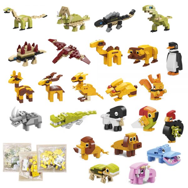 Mini dinosaur wildlife animal block figure promotional plastic toy