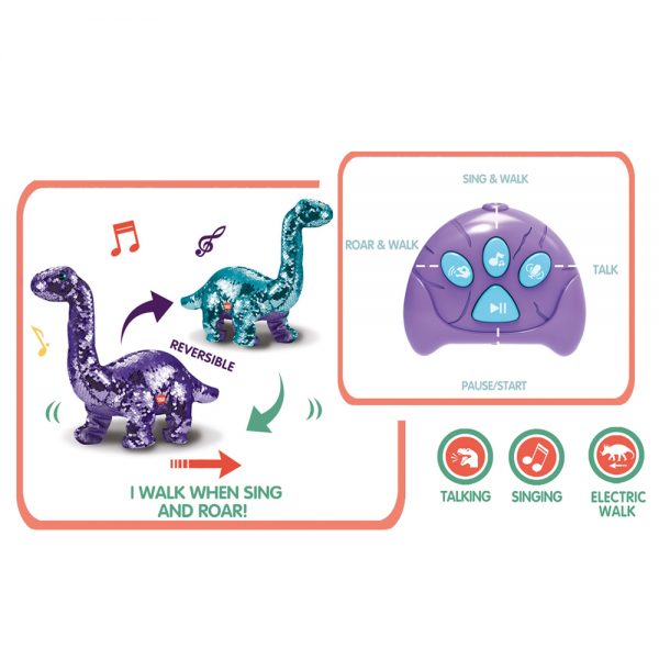 Sequins plush music sound walking toy remote control dinosaur