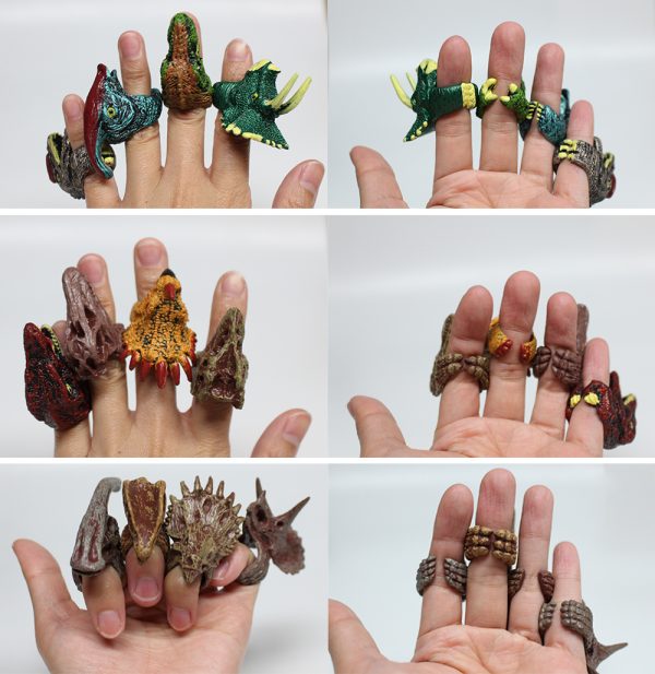 Vivid plastic toy finger ring dinosaur set