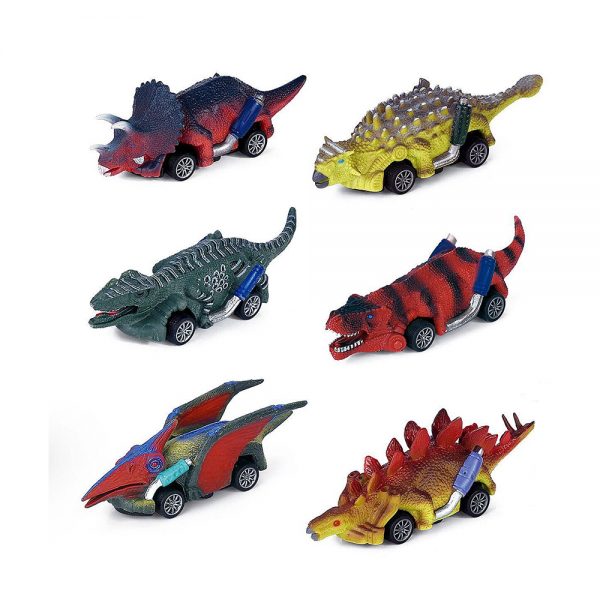 6 kinds mixed plastic power toy pull back dinosaur car in box
