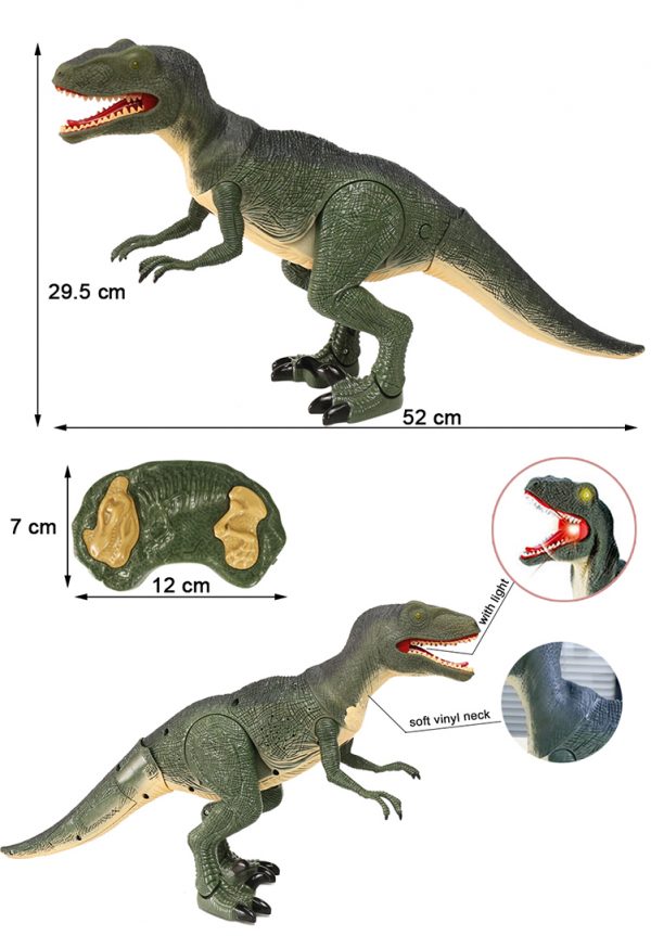 Shake head roar light up eye plastic dinosaur remote control toy
