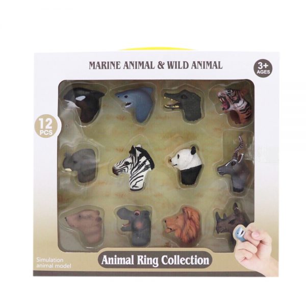 12pcs zoo theme park toy animal plastic finger ring