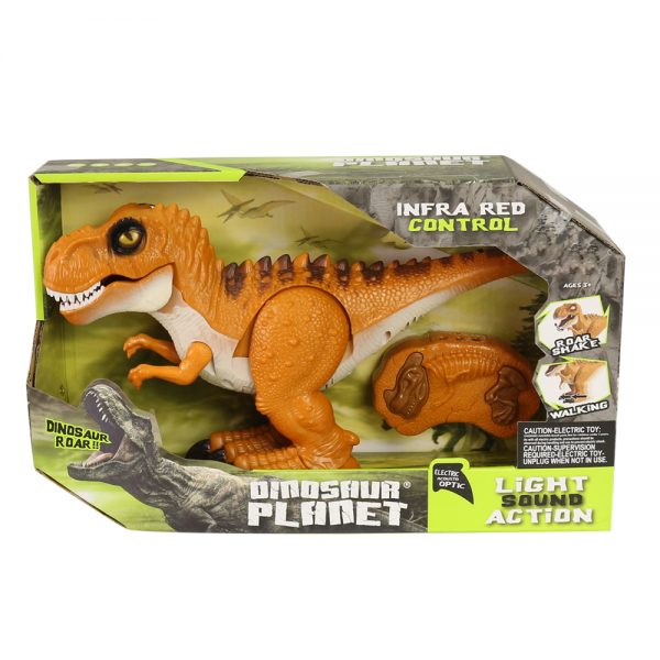 Cartoon T-rex model plastic infrared dinosaur walking radio control toy with light and sound