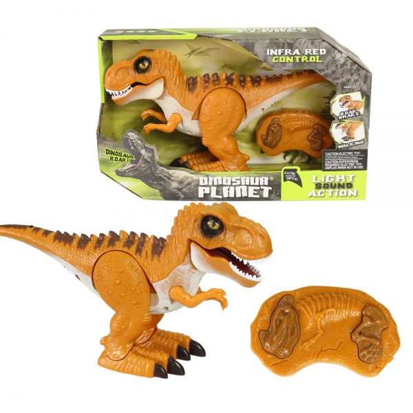 Cartoon T-rex model plastic infrared dinosaur walking radio control toy with light and sound