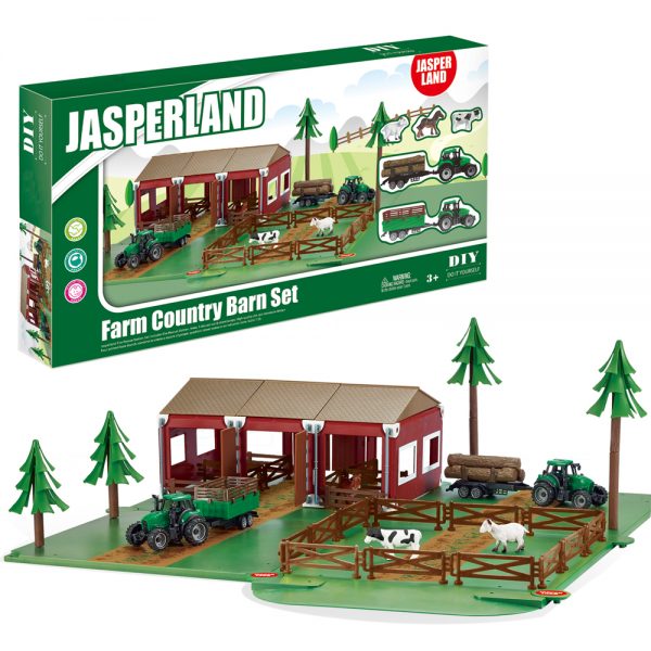 horse stable plastic animal farm toys house with sliding tractor