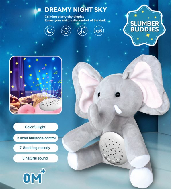 Night light plush toy stuffed elephant with music and sound