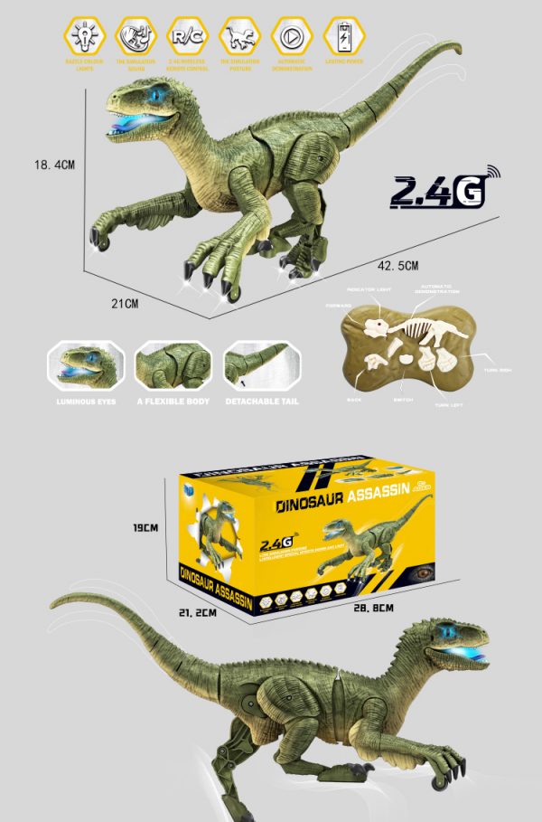 With sound and light 30 mins action play walking velociraptor plastic dinosaur toy remote control