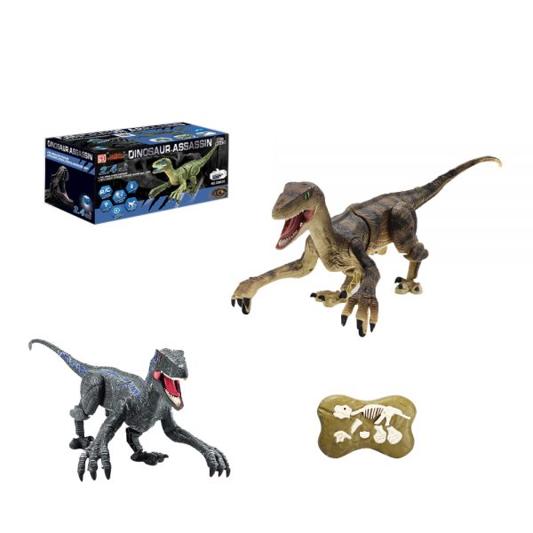 30mins play 30m distance velociraptor model plastic remote control toy dinosaur with light and sound