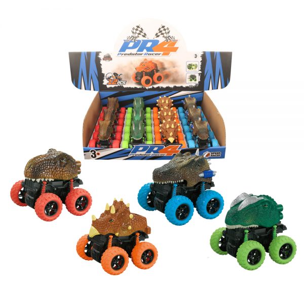 Plastic dinosaur toy friction rolling car