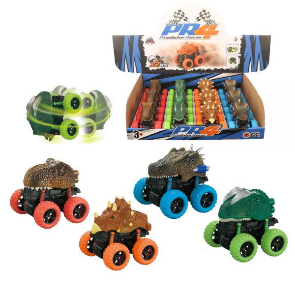 Plastic dinosaur toy friction rolling car