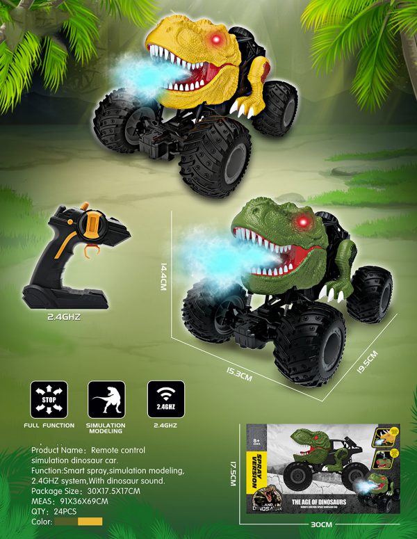 1/16 2.4G dinosaur sound and spray radio control dinosaur toy rc car with light