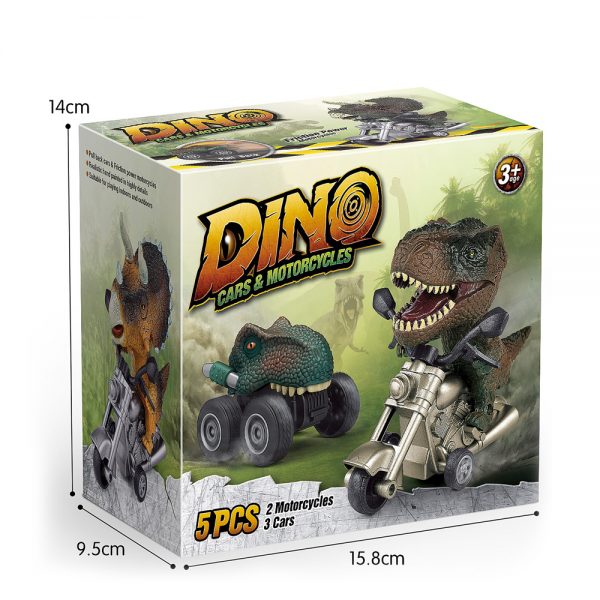 Friction dinosaur motorcycle toy with pull back car