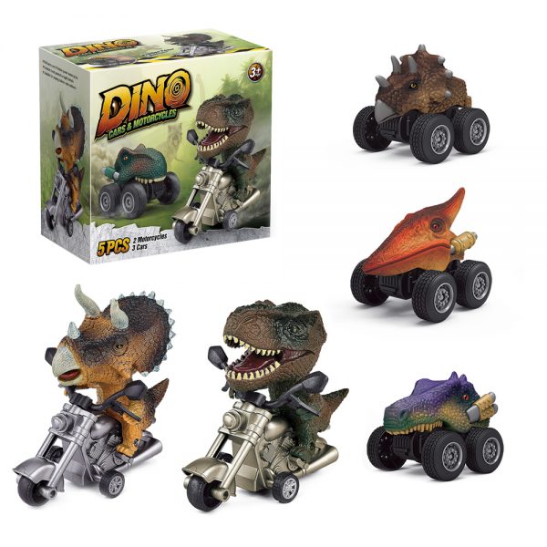 Friction dinosaur motorcycle toy with pull back car