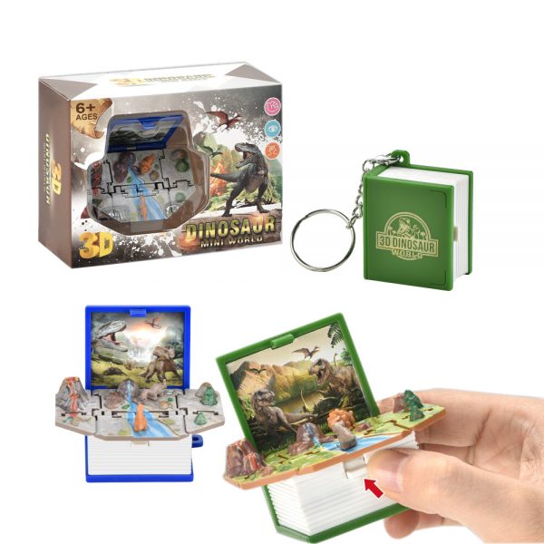 3D folding mini dinosaur world surprise bomb book key chain toy