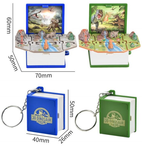 3D folding mini dinosaur world surprise bomb book key chain toy