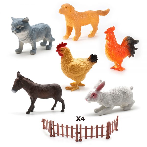 6 kinds mixed hen rooster rabbit figure farm play set plastic toy