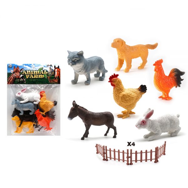 6 kinds mixed hen rooster rabbit figure farm play set plastic toy