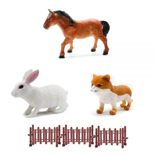 Horse rabbit cat model set kids farm animals toys in plastic