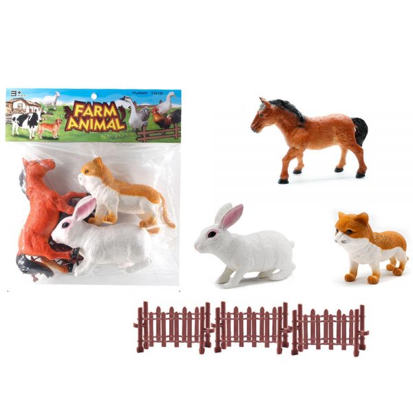 Horse rabbit cat model set kids farm animals toys in plastic