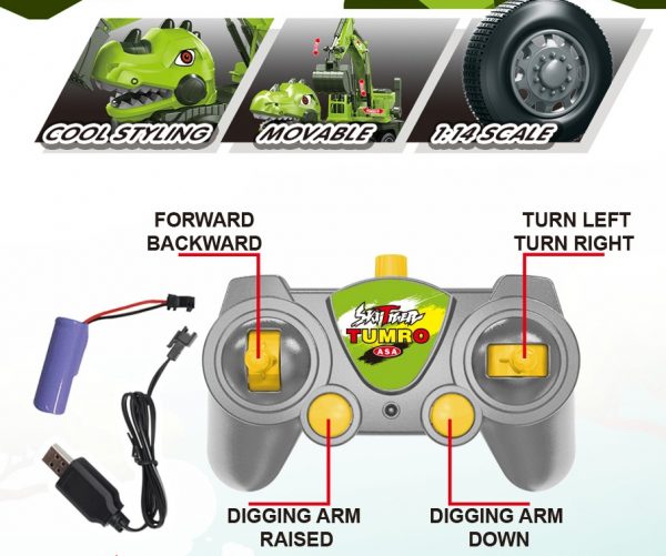 1:14 boys birthday gift plastic dinosaur car rc excavator toy