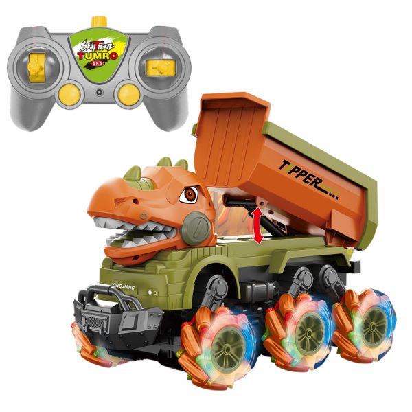 2.4G stunt dinosaur dump truck radio control toys rc car with light and music