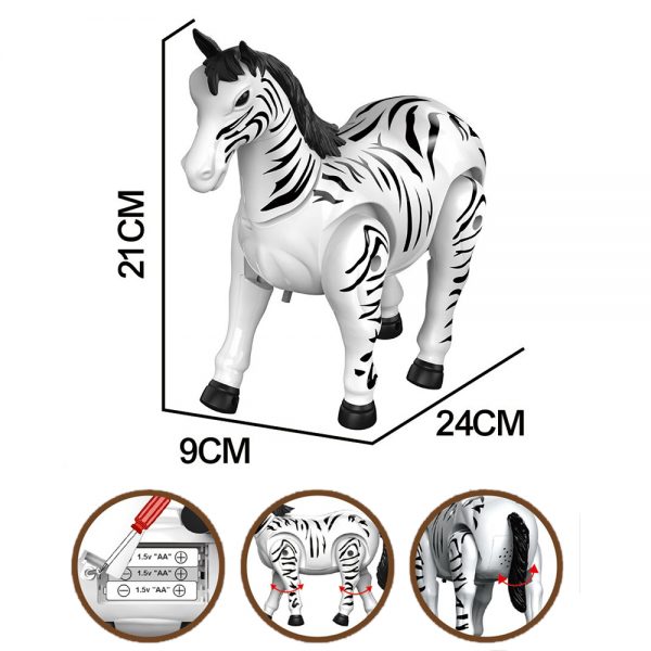 With light and sound electric animal model plastic battery operated walking zebra to