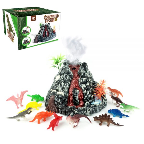 Spray function plastic volcano toy with dinosaur figure