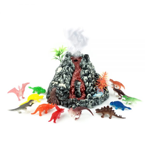 Spray function plastic volcano toy with dinosaur figure