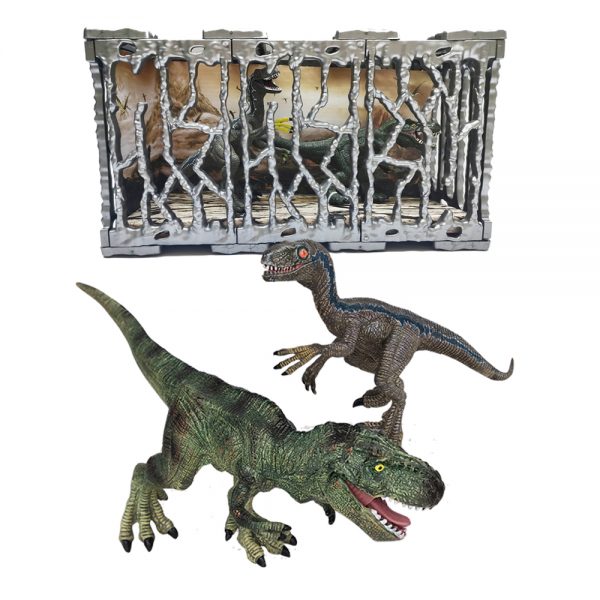 Cage packaging velociraptor T-rex solid plastic model dinosaur toy