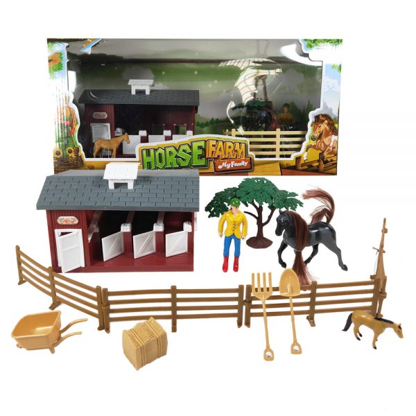 With action figure farm animal plastic toy horse stable toy