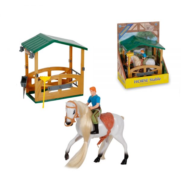 With action figure toy and horse stable set plastic farm toys
