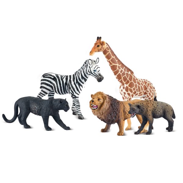 Wildlife lion giraffe hyena zebra panther toy plastic PVC solid safari animal model