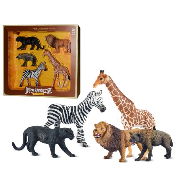 Wildlife lion giraffe hyena zebra panther toy plastic PVC solid safari animal model