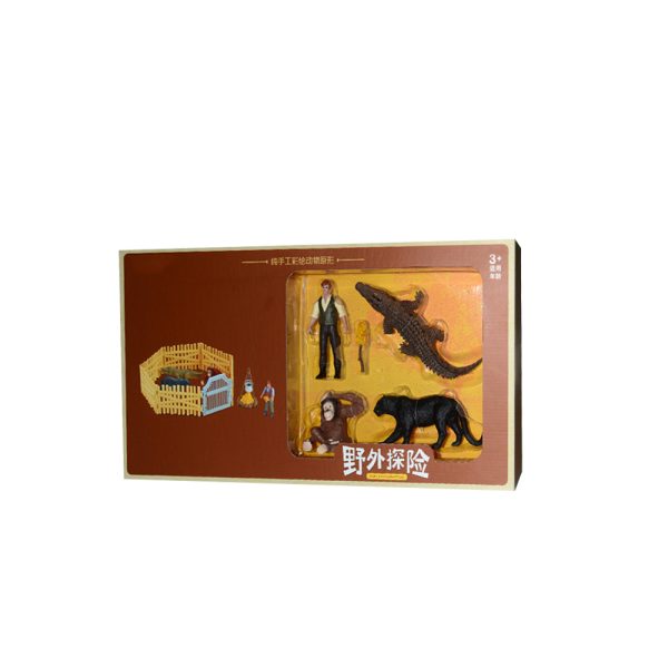 Plastic solid vivid panther baboon crocodile wild animal set toy