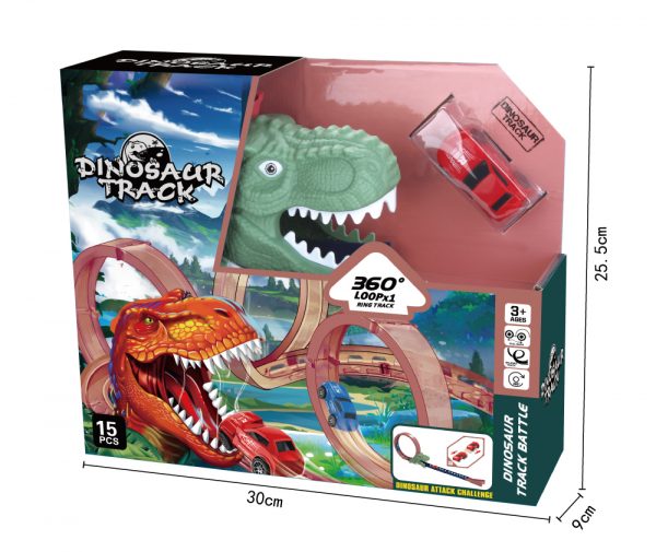 360 rotation 15pcs high speed pull back race car plastic dinosaur track