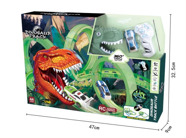44PCS diy assembly glow in dark mini high speed dinosaur race car toy