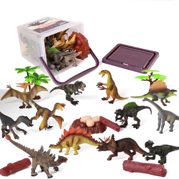5-7 Inch Prehistoric Dinosaurios World 21PCS PVC Bucket Dinosaur Toys