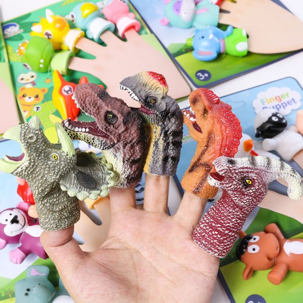 5Pcs Soft Realistic Rubber Pinata Stuffers Set Bath Toys Animal Hand Dinosaur Finger Puppets
