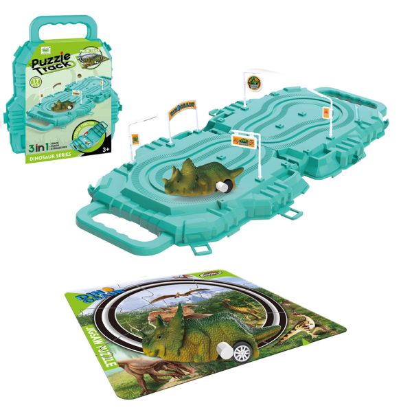 17pcs wind up play set dinosaur car slot toy with puzzle