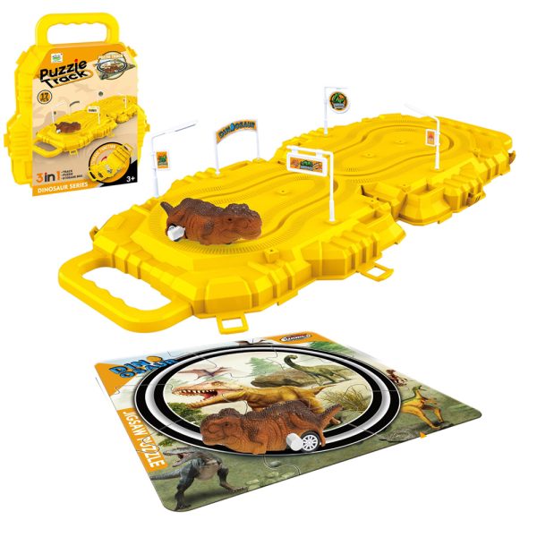 17pcs wind up play set dinosaur car slot toy with puzzle