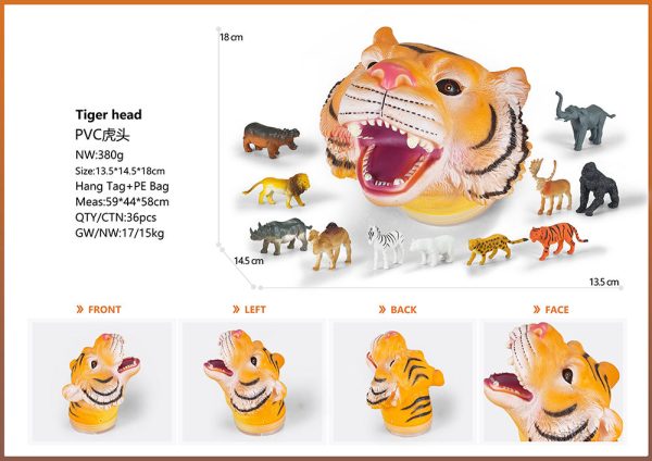 Tiger lion head packing plastic wildlife animal toy