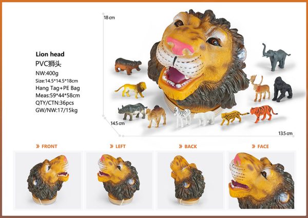 Tiger lion head packing plastic wildlife animal toy