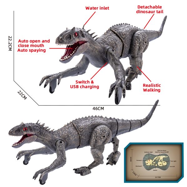 USB charging realistic walking light up rc dinosaur toy with spray