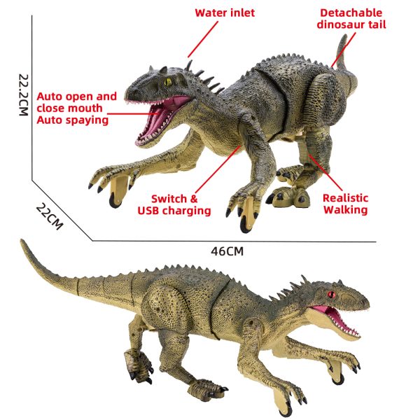 USB charging realistic walking light up rc dinosaur toy with spray