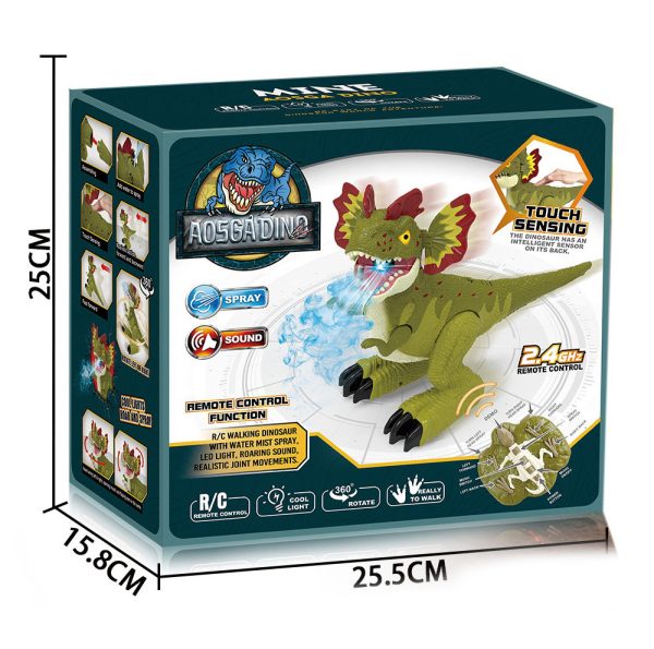 Touch sensing dance rotating radio control toy dinosaur with spray